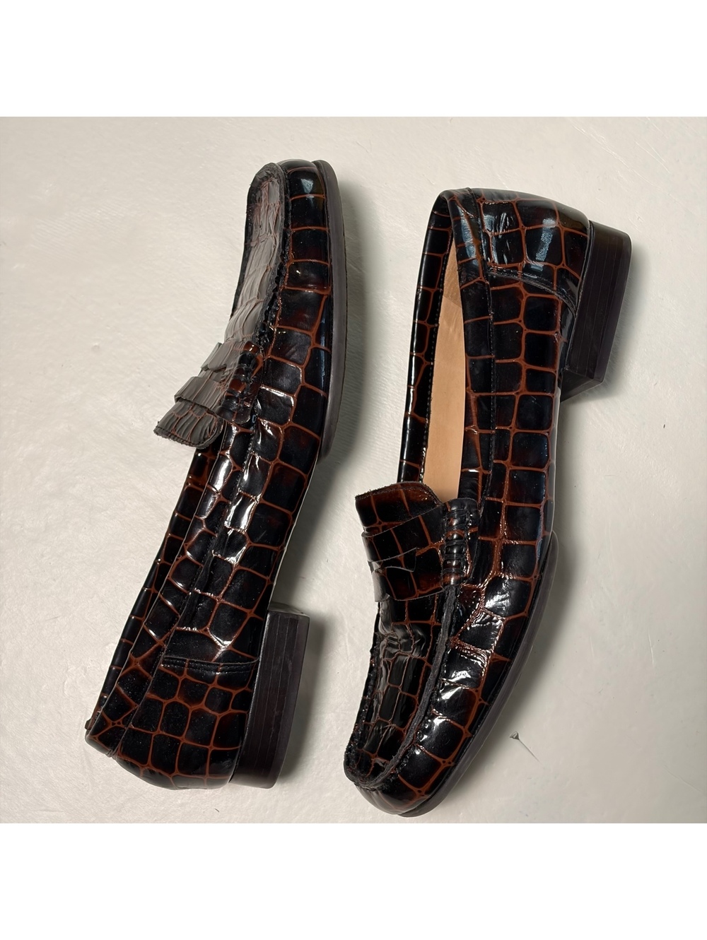 White Mt Brown Croc Embossed Leather Penny Loafers Made Brazil 7.5